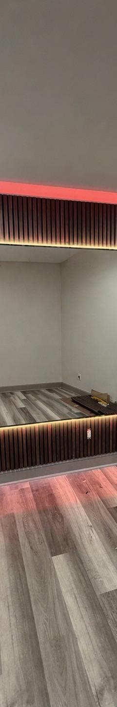 Slat Panel wall with Led Backlit Mirror
